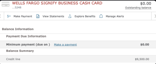 Alex approval screenshot, $9,500 Wells Fargo Signify Business Cash