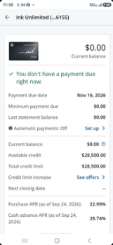 Joe approval screenshot, $28,500 Chase Ink Unlimited