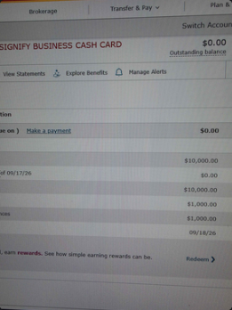 Miles approval screenshot, $10,000 Wells Fargo Signify Business Cash